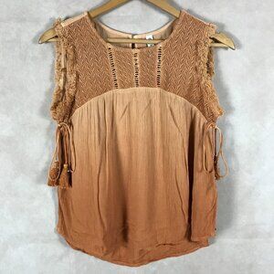 American Rag Le Femme Dip Dye Glow Boho Fringe Top NEW XS